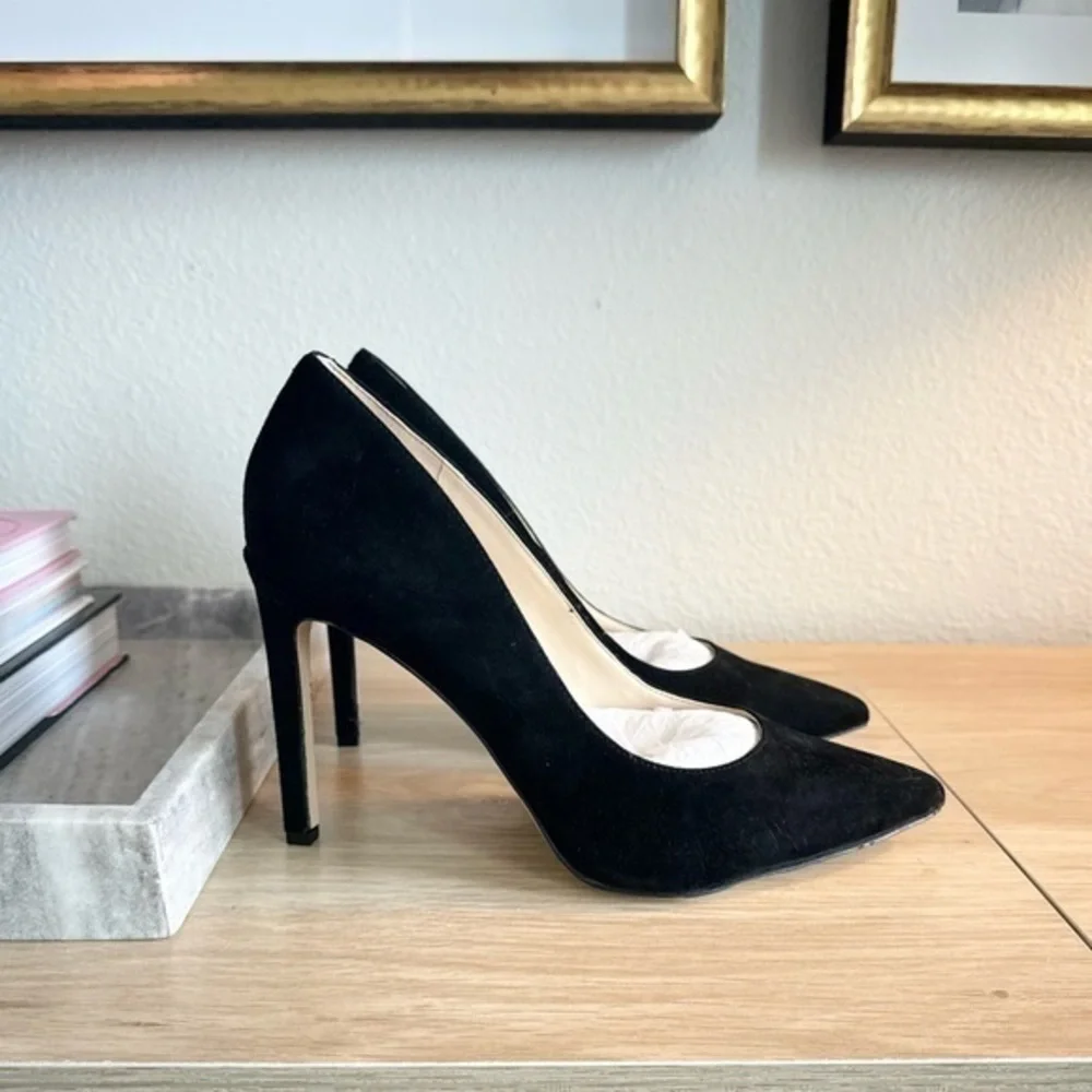 NEW Nine West Tatiana Black Suede Leather Pointy Toe Heels Pumps‎ Size 10